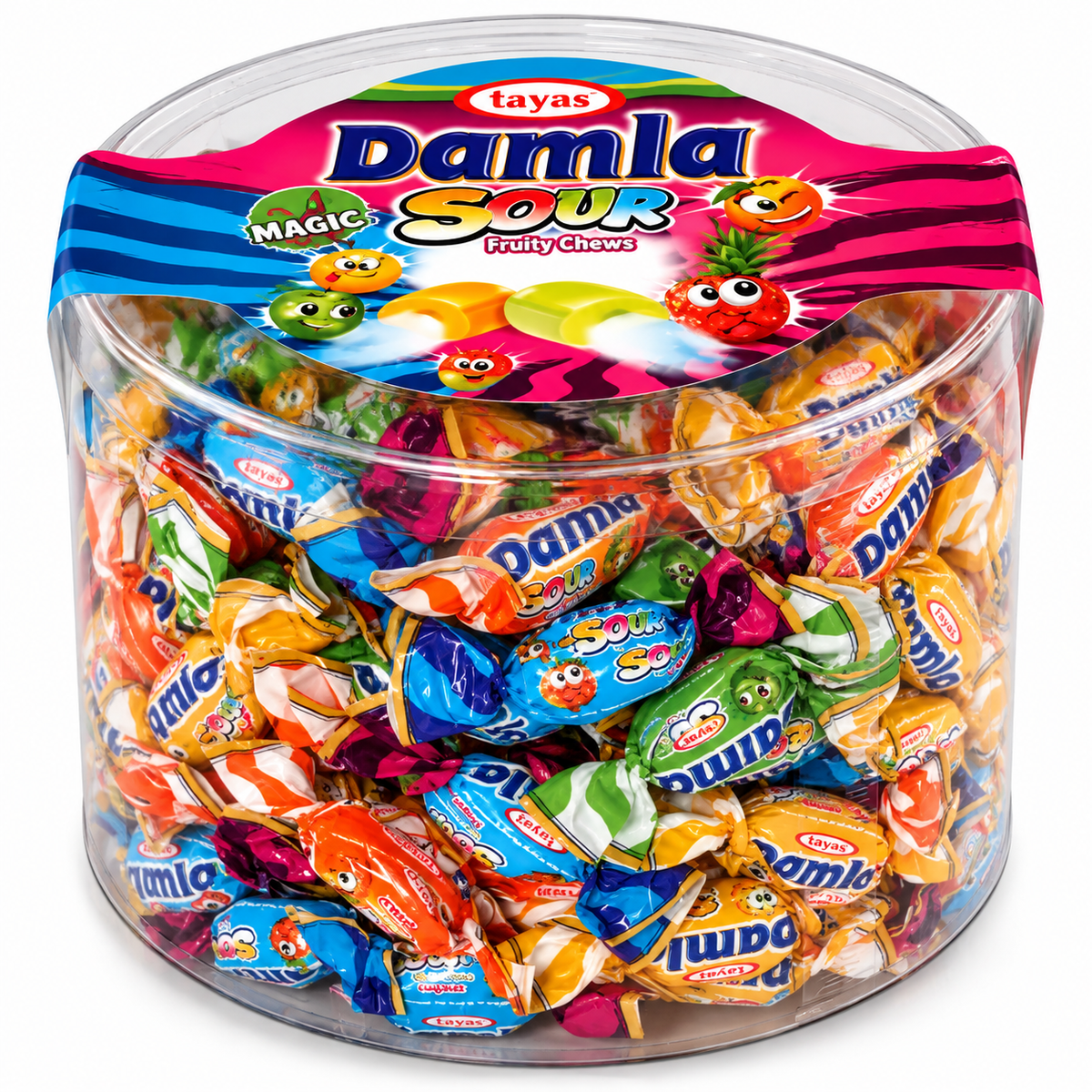 Tayas Damla Sours, Turkish Assorted Fruit Flavored Soft Candies, 800g bucket