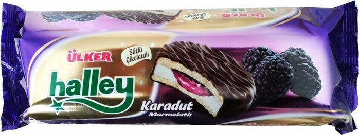 Ulker Halley Chocolate Coated Blackberry And Sandwich Biscuits With Marshmallow