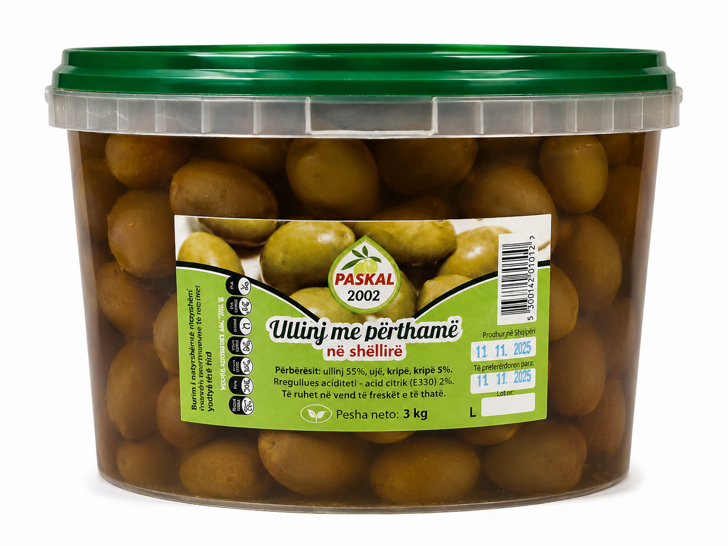 Paskal Green Olives with Pits in Brine  3kg