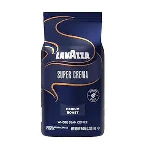 Lavazza Super Crema Whole Bean Coffee, Medium Espresso Roast, Arabica and Robusta Blend, 2.2 lb Bag