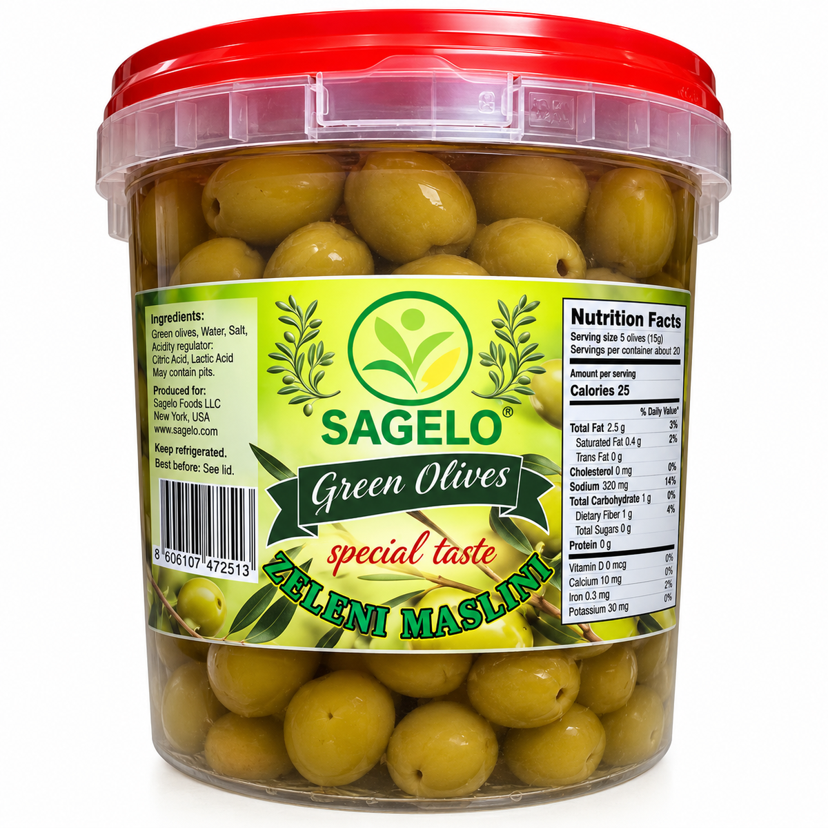 SAGELO Green Berati Olives 2lbs. (Ullinj Berati)