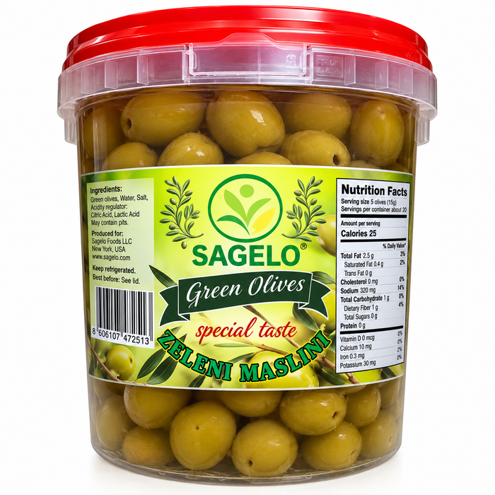 SAGELO Green Berati Olives 2lbs. (Ullinj Berati)