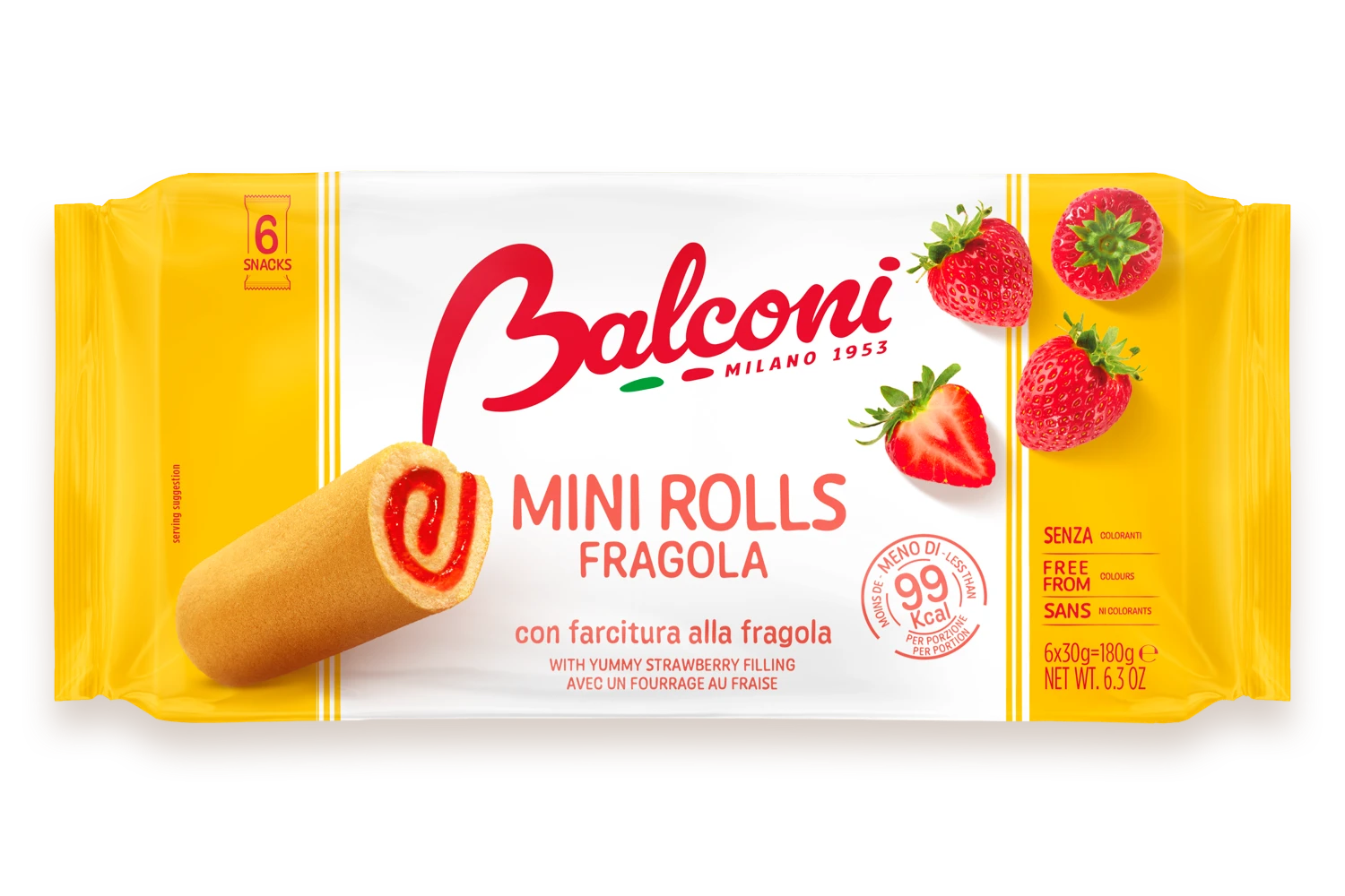Balconi Mini Rolls Fragola 6 Pack 180g