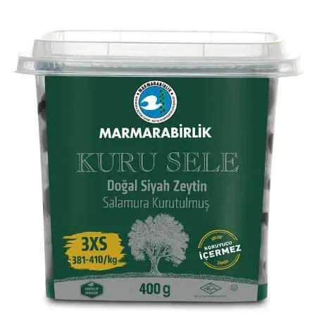MARMARABIRLIK Dried Natural Black Olives KURU SELE 3XS 400g