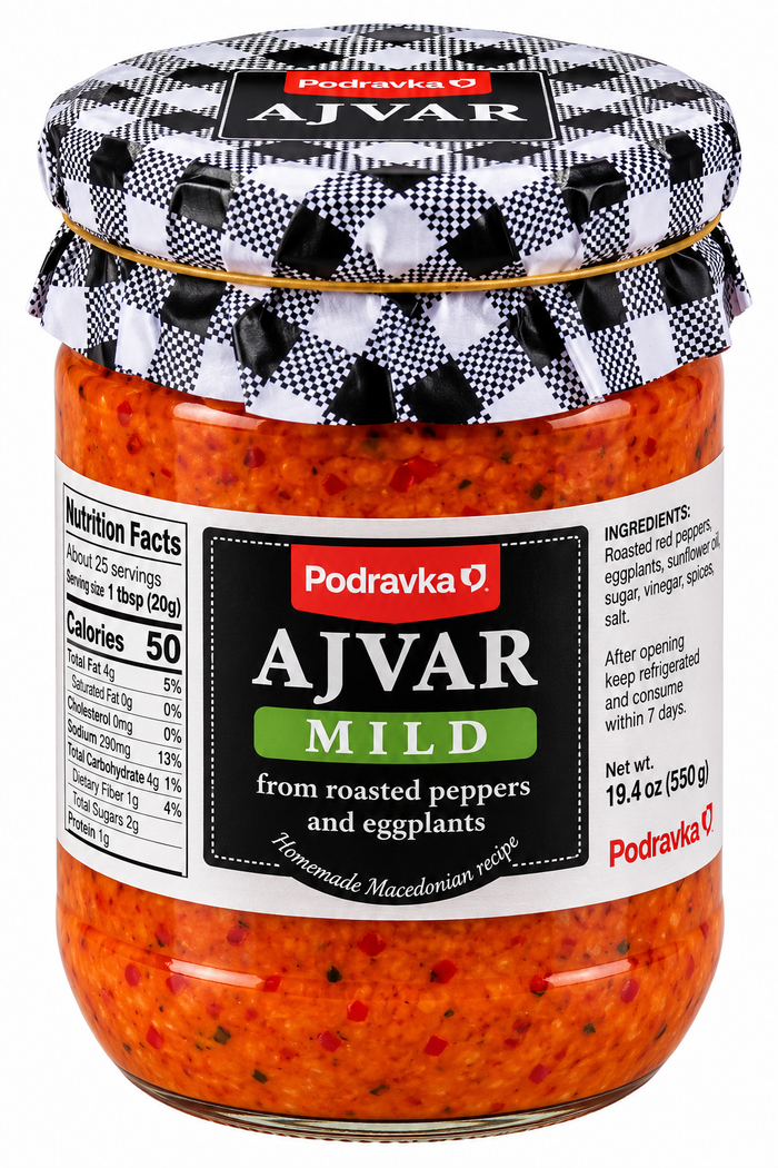 Homemade Ajvar from Roasted Peppers and Eggplants, Mild (Podravka) 540g