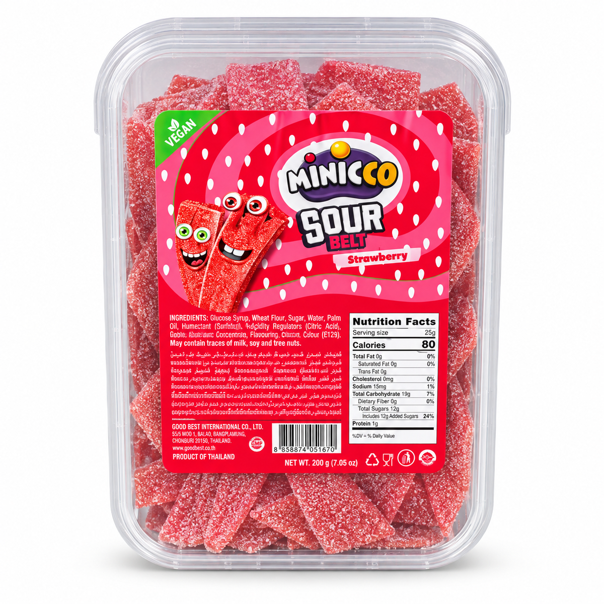 Minicco Sour Strawberry Belts – Gummy Candy