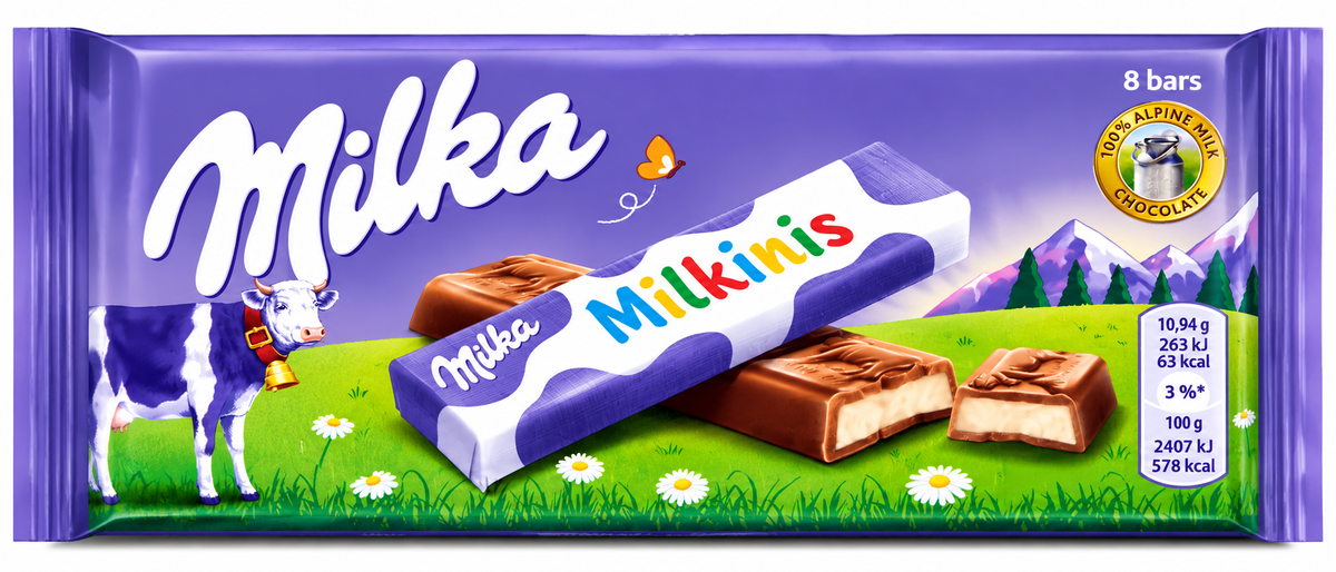 Milka Milkinis Alpine Milk Chocolate – 8 Bars ,100g